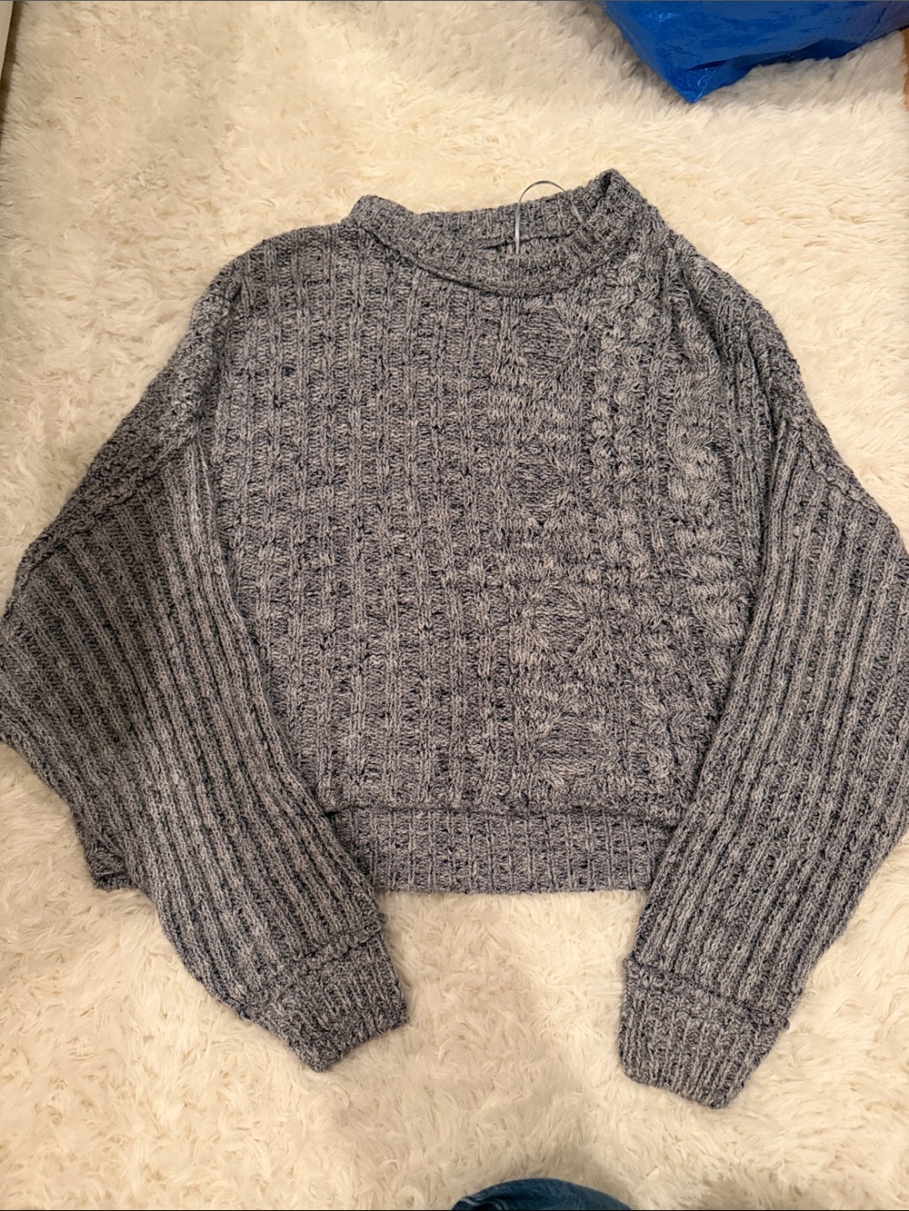 Free People Heather Gray Cropped Cable Knit Sweater